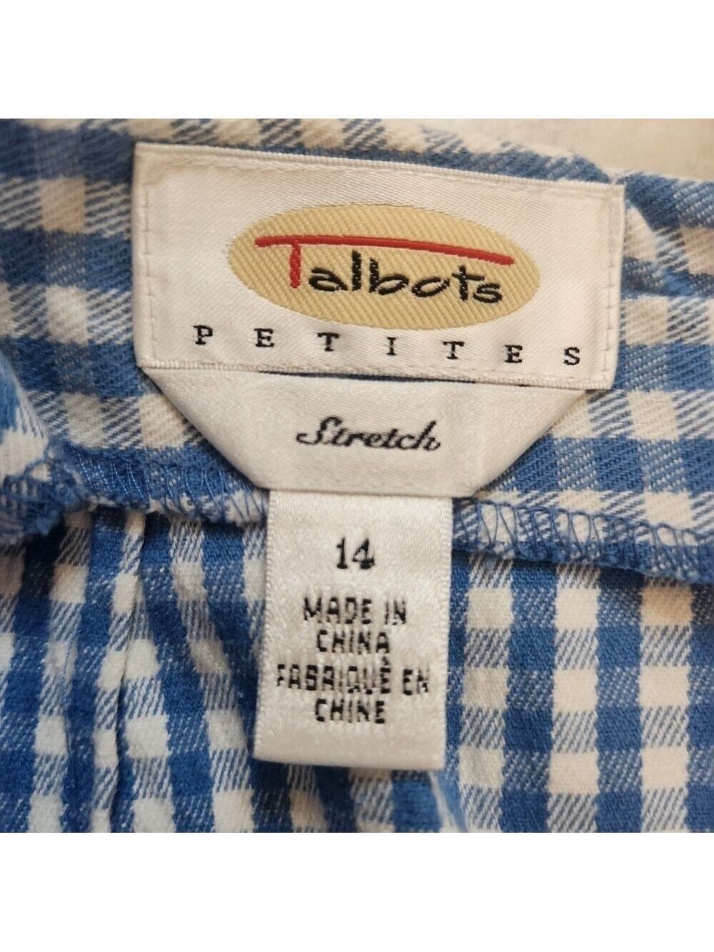 Talbots Skirt 14P Gingham Plaid Blue White Stretch Cotton Stretch Spring! - Picture 2 of 13